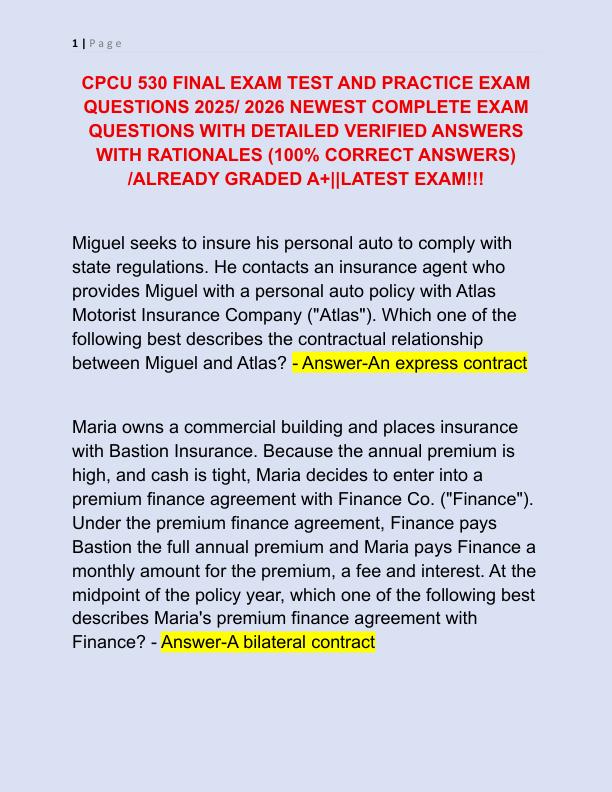 CPCU 530 FINAL EXAM TEST AND PRACTICE EXAM QUESTIONS 2025
