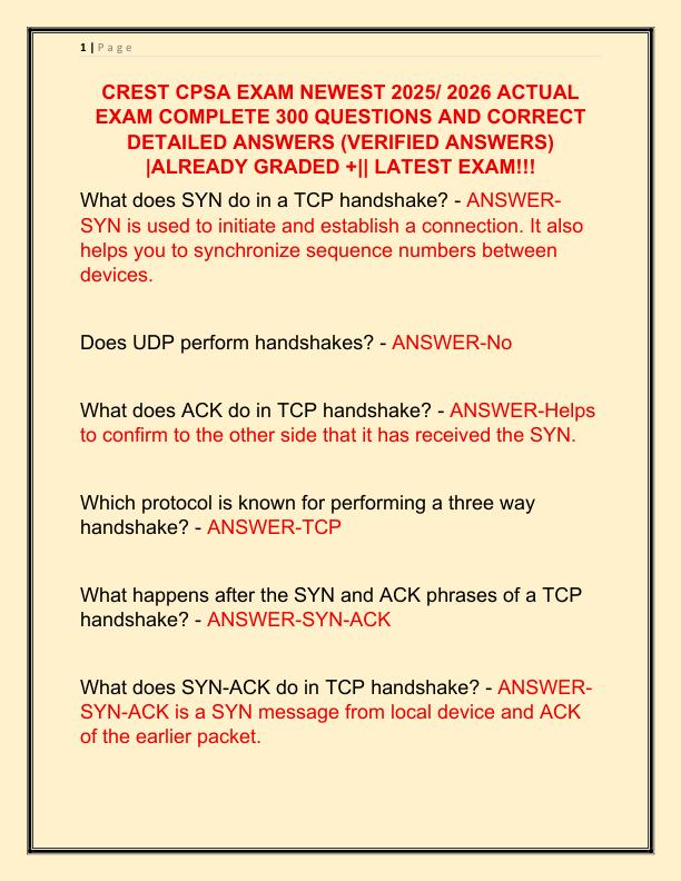 CREST CPSA EXAM NEWEST 2025 ACTUAL EXAM COMPLETE 300 QUESTIONS AND CORRECT DETAILED ANSWERS