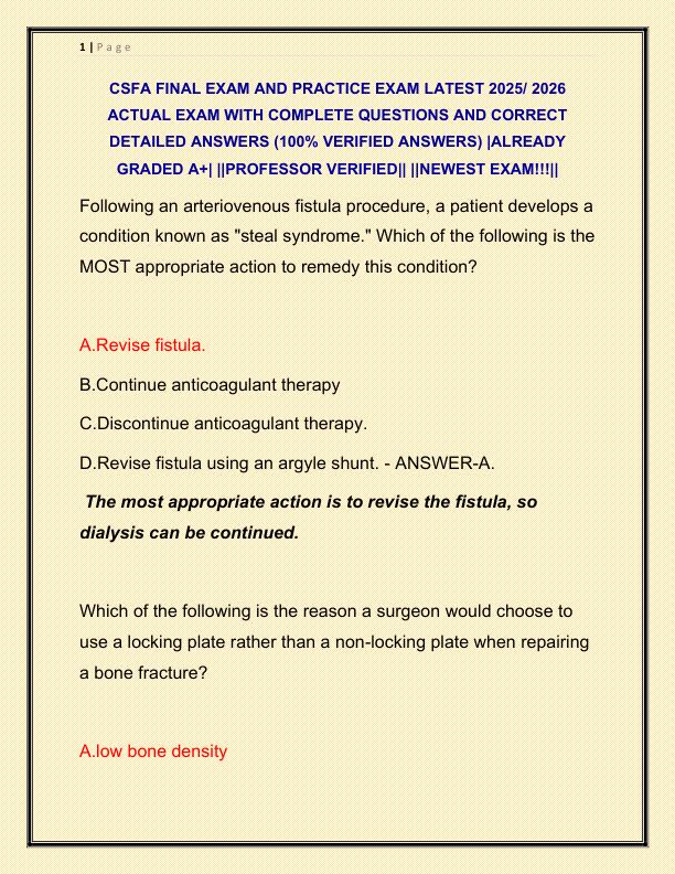 CSFA FINAL EXAM AND PRACTICE EXAM LATEST 2025 ACTUAL EXAM WITH COMPLETE QUESTIONS AND CORRECT DETAILED ANSWERS