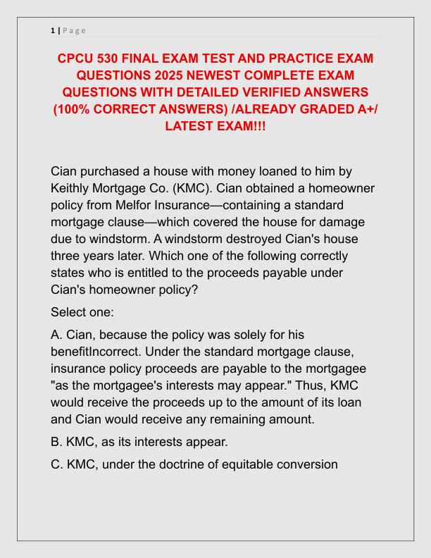CPCU 530 FINAL EXAM TEST AND PRACTICE EXAM QUESTIONS 2025 NEWEST COMPLETE EXAM QUESTIONS WITH DETAILED VERIFIED ANSWERS