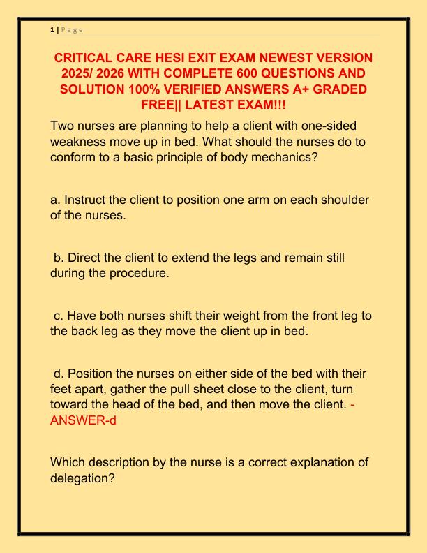 CRITICAL CARE HESI EXIT EXAM NEWEST VERSION 2025 WITH COMPLETE 600 QUESTIONS AND SOLUTION 100