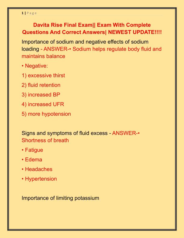 Davita Rise Final Exam