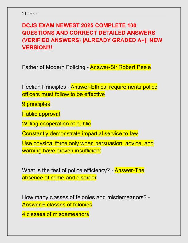 DCJS EXAM NEWEST 2025 COMPLETE 100 QUESTIONS AND CORRECT DETAILED ANSWERS
