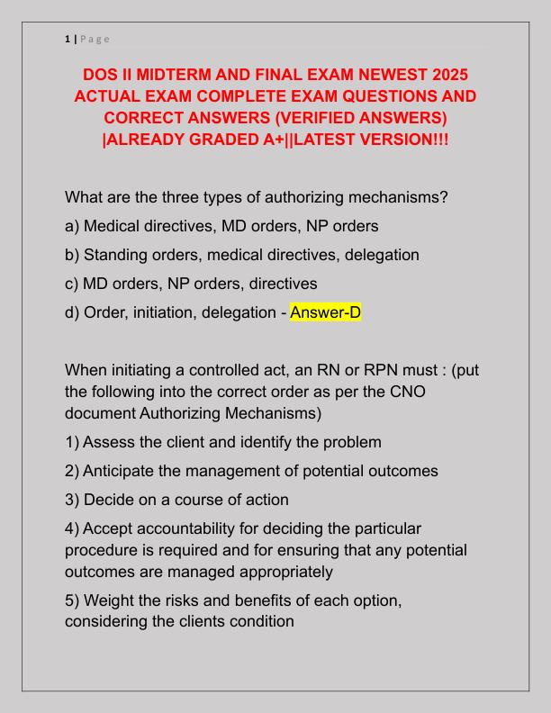 DOS II MIDTERM AND FINAL EXAM NEWEST 2025 ACTUAL EXAM COMPLETE EXAM QUESTIONS AND CORRECT ANSWERS