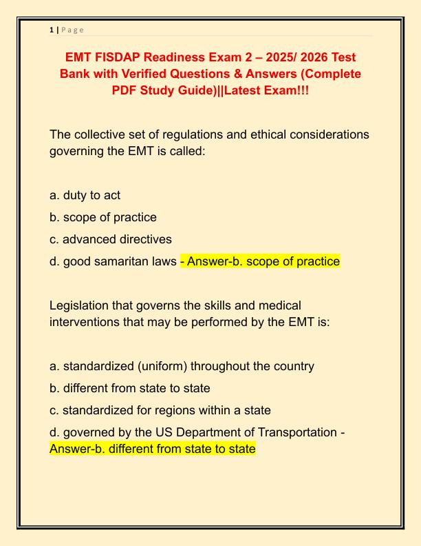 EMT FISDAP Readiness Exam 2