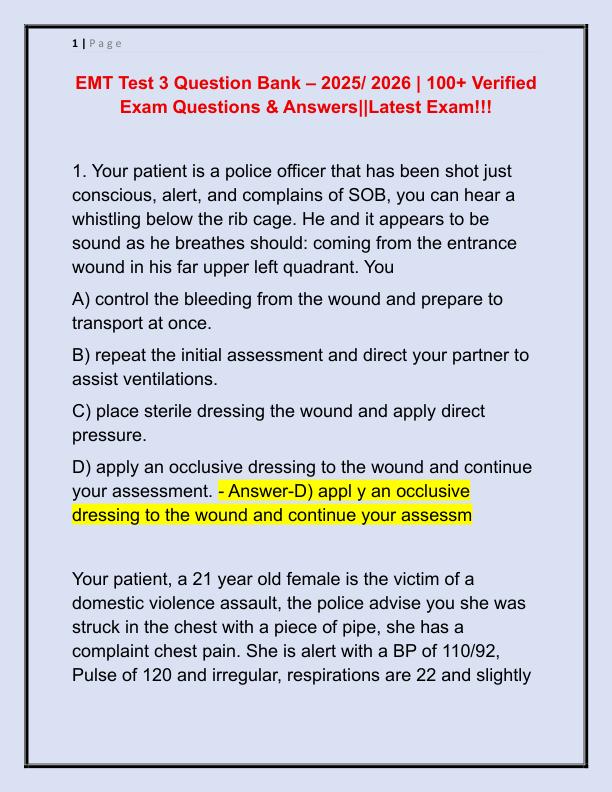 EMT Test 3 Question Bank