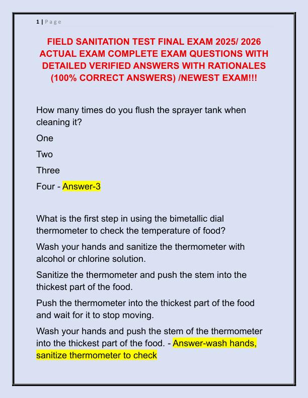 FIELD SANITATION TEST FINAL EXAM 2025