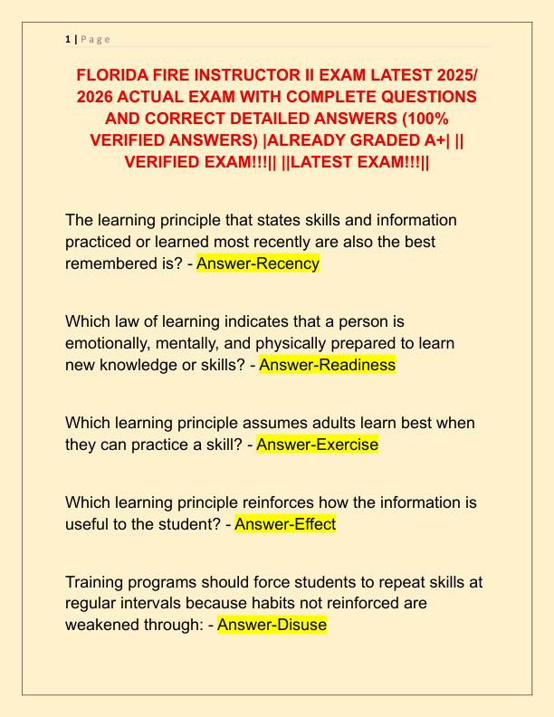 FLORIDA FIRE INSTRUCTOR II EXAM LATEST 2025