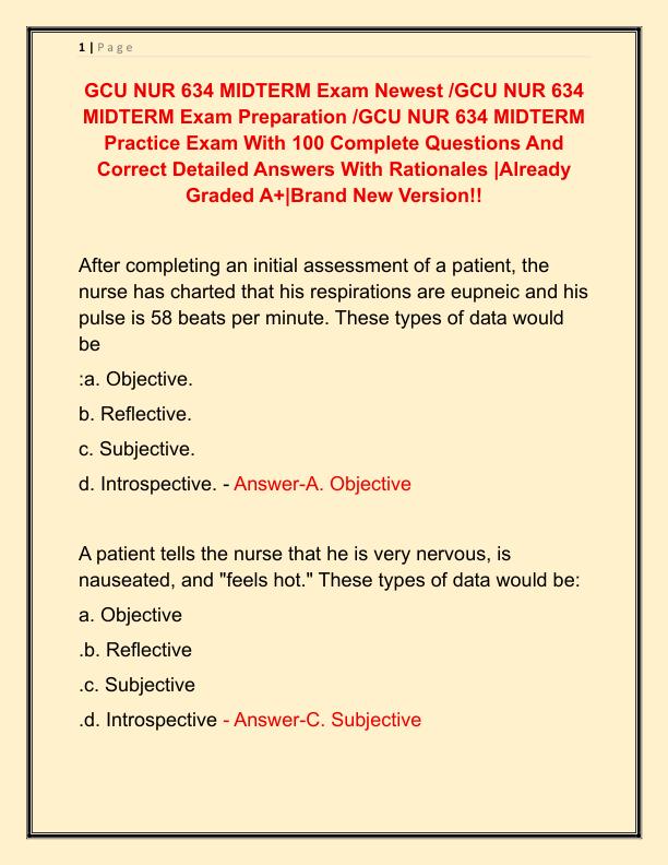 GCU NUR 634 MIDTERM Exam Newest