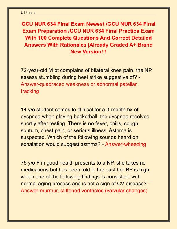 GCU NUR 634 Final Exam Newest