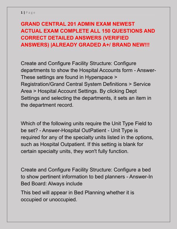 GRAND CENTRAL 201 ADMIN EXAM NEWEST ACTUAL EXAM COMPLETE ALL 150 QUESTIONS AND CORRECT DETAILED ANSWERS