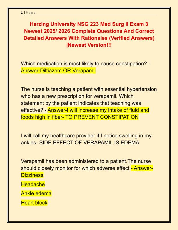Herzing University NSG 223 Med Surg II Exam 3 Newest 2025