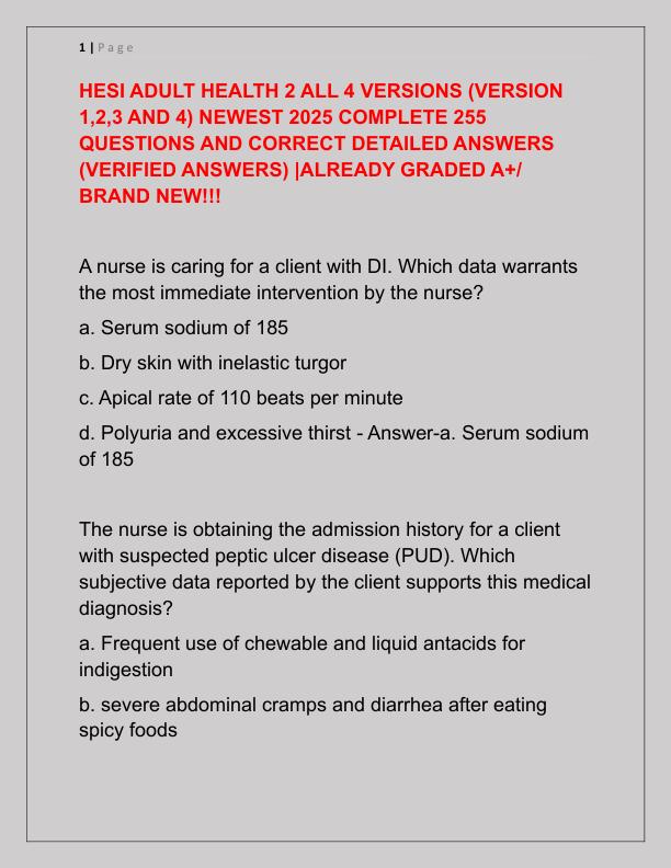 HESI ADULT HEALTH 2 ALL 4 VERSION