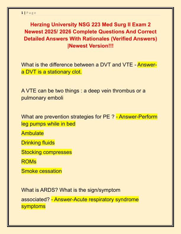 Herzing University NSG 223 Med Surg II Exam 2 Newest 2025