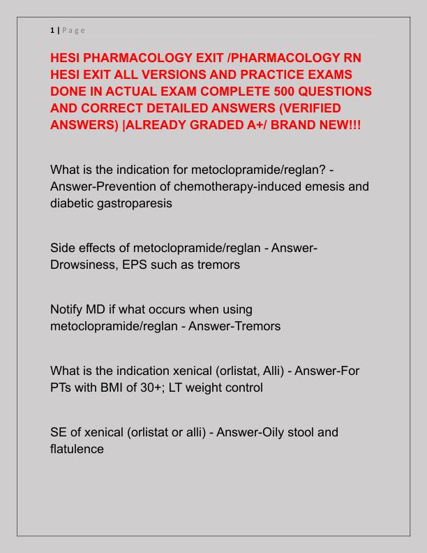 HESI PHARMACOLOGY EXIT