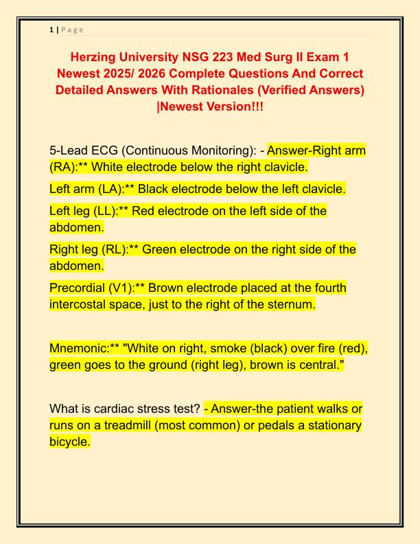 Herzing University NSG 223 Med Surg II Exam 1 Newest 2025