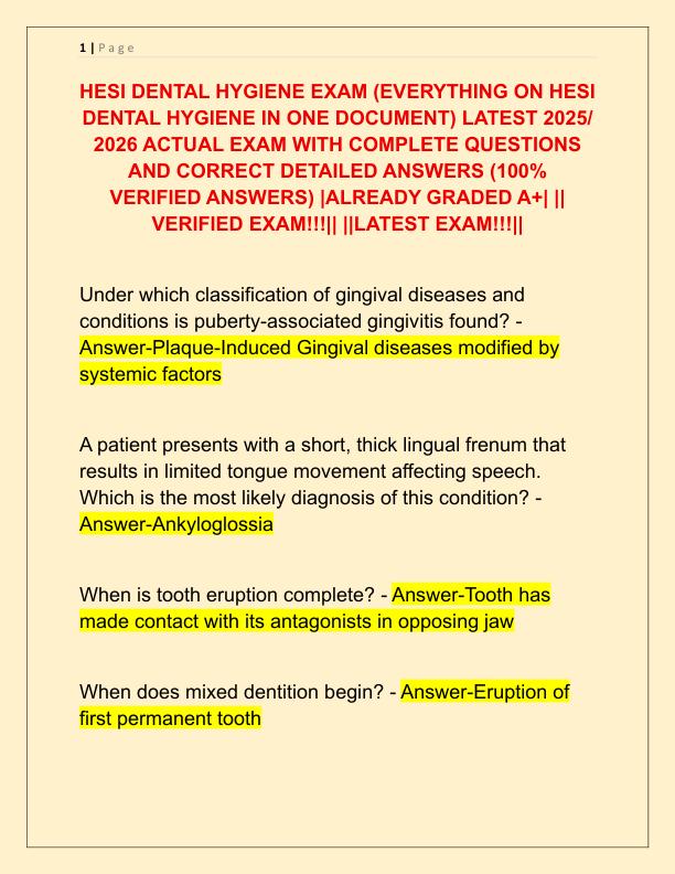 HESI DENTAL HYGIENE EXAM
