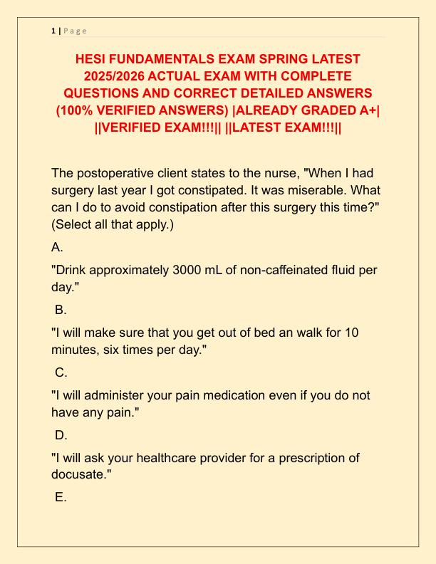 HESI FUNDAMENTALS EXAM SPRING LATEST 2025