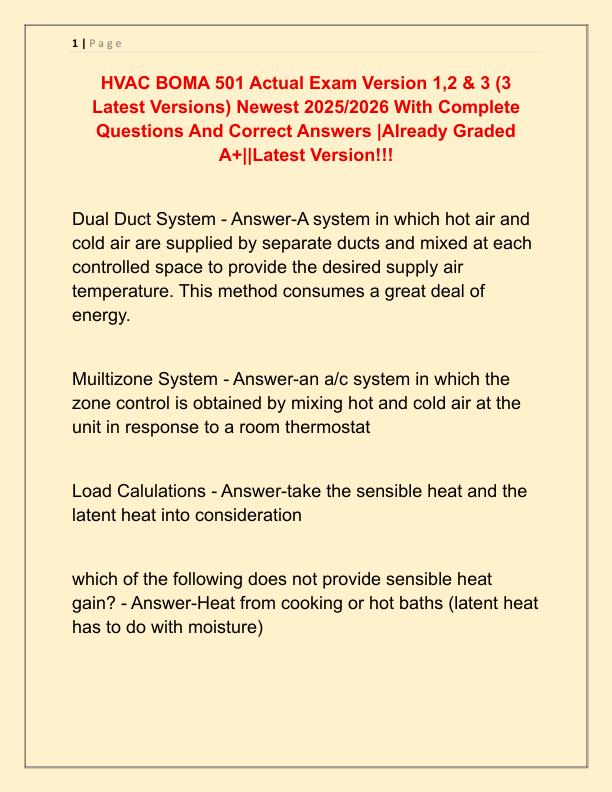 HVAC BOMA 501 Actual Exam Version 2