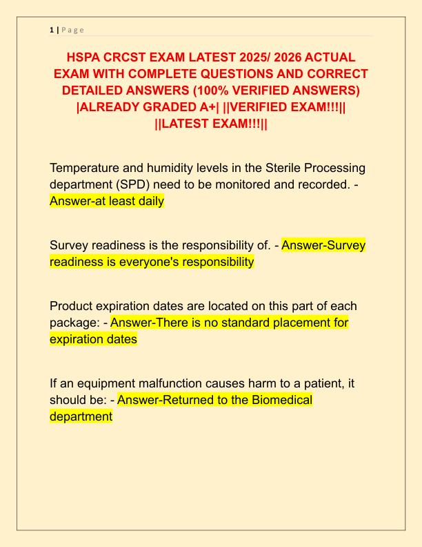 HSPA CRCST EXAM LATEST 2025
