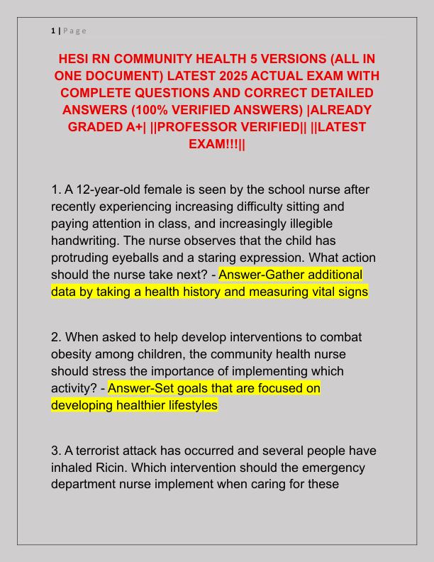 HESI RN COMMUNITY HEALTH 5 VERSIONS