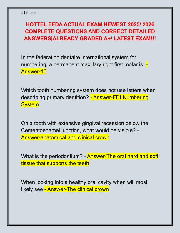 HOTTEL EFDA ACTUAL EXAM NEWEST 2025