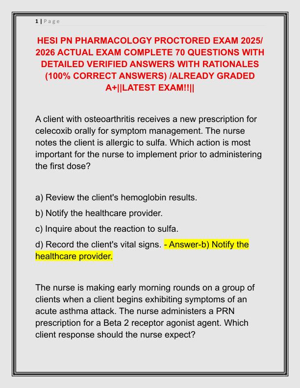 HESI PN PHARMACOLOGY PROCTORED EXAM 2025