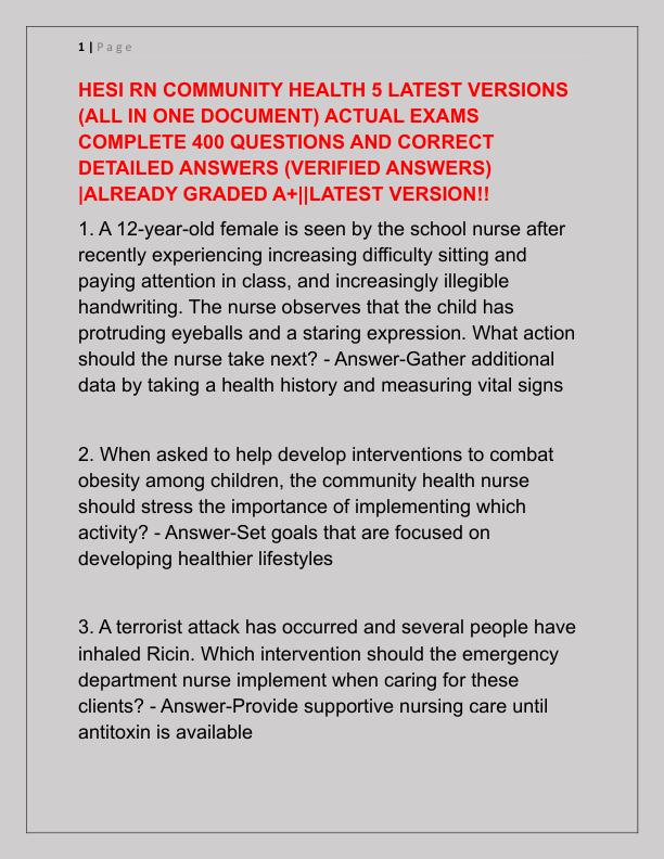 HESI RN COMMUNITY HEALTH 5 LATEST VERSIONS