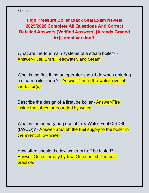 High Pressure Boiler Black Seal Exam Newest 2025