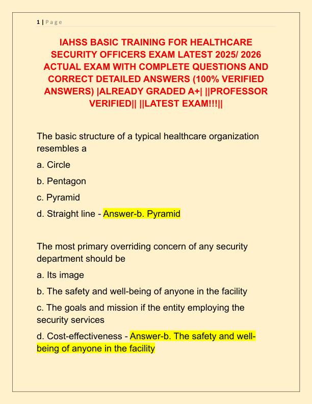 IAHSS BASIC TRAINING FOR HEALTHCARE SECURITY OFFICERS EXAM LATEST 2025