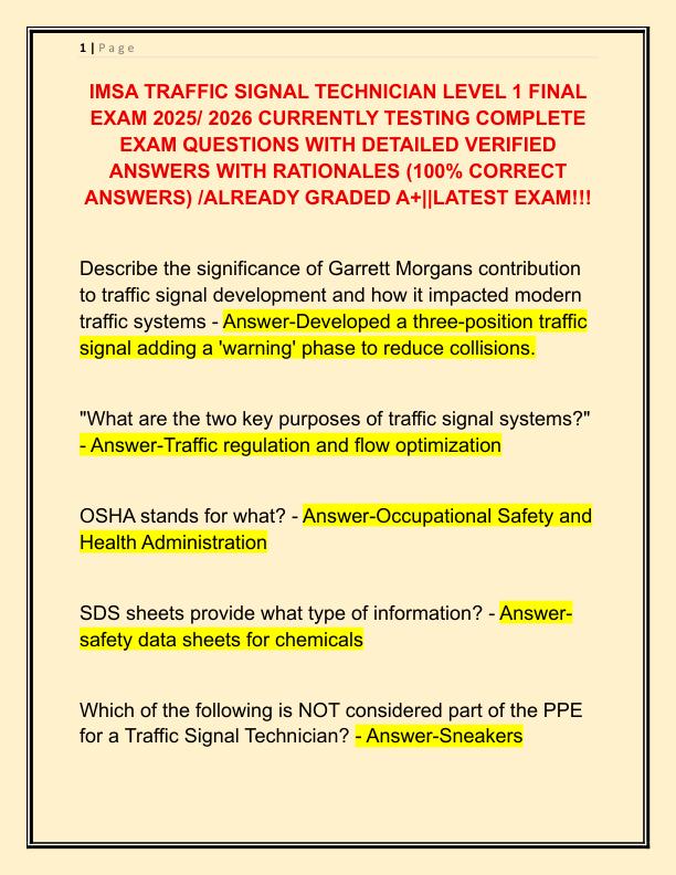 IMSA TRAFFIC SIGNAL TECHNICIAN LEVEL 1 FINAL EXAM 2025