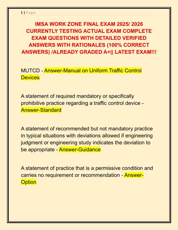 IMSA WORK ZONE FINAL EXAM 2025