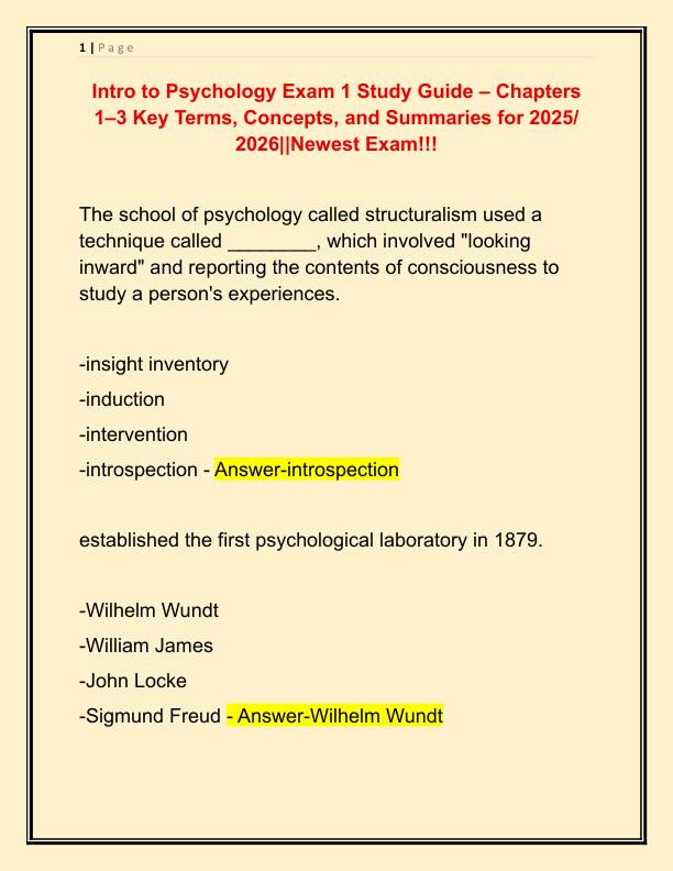 Intro to Psychology Exam 1 Study Guide