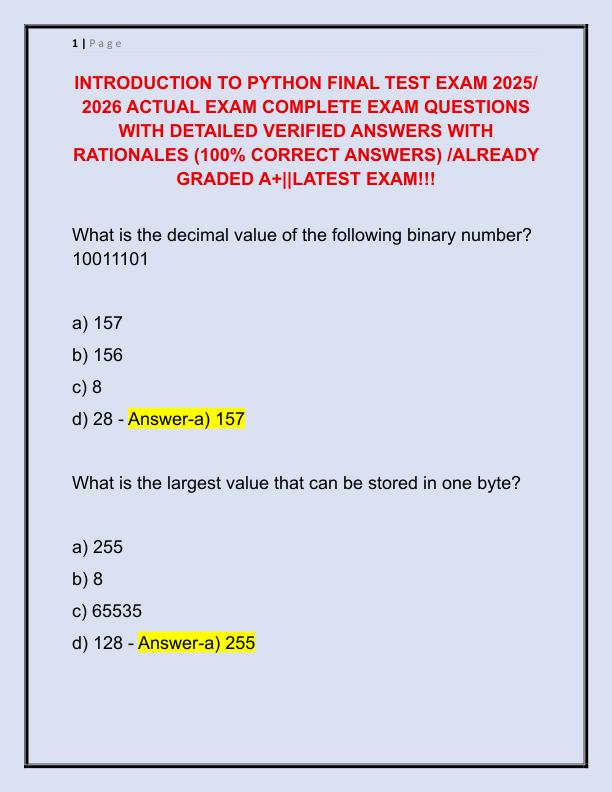 INTRODUCTION TO PYTHON FINAL TEST EXAM 2025