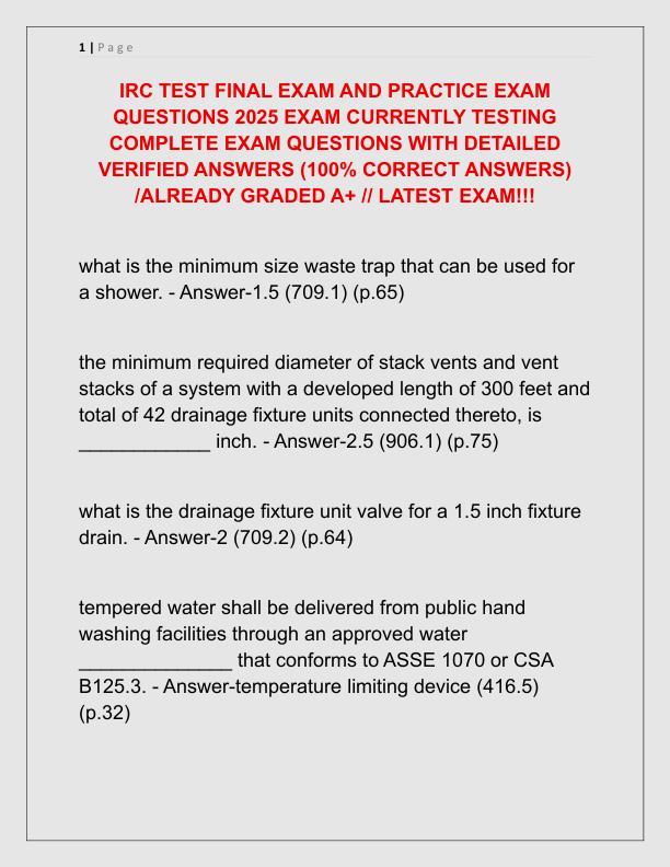 IRC TEST FINAL EXAM AND PRACTICE EXAM QUESTIONS 2025 EXAM CURRENTLY TESTING COMPLETE EXAM QUESTIONS WITH DETAILED VERIFIED ANSWERS