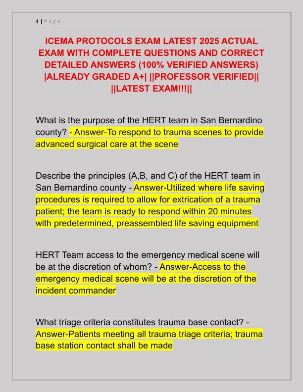 ICEMA PROTOCOLS EXAM LATEST 2025 ACTUAL EXAM WITH COMPLETE QUESTIONS AND CORRECT DETAILED ANSWERS