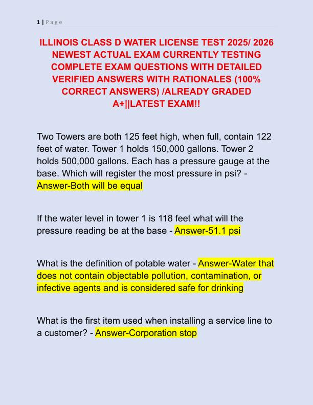 ILLINOIS CLASS D WATER LICENSE TEST 2025