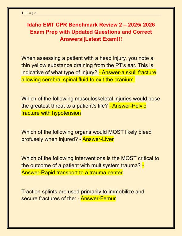 Idaho EMT CPR Benchmark Review 2