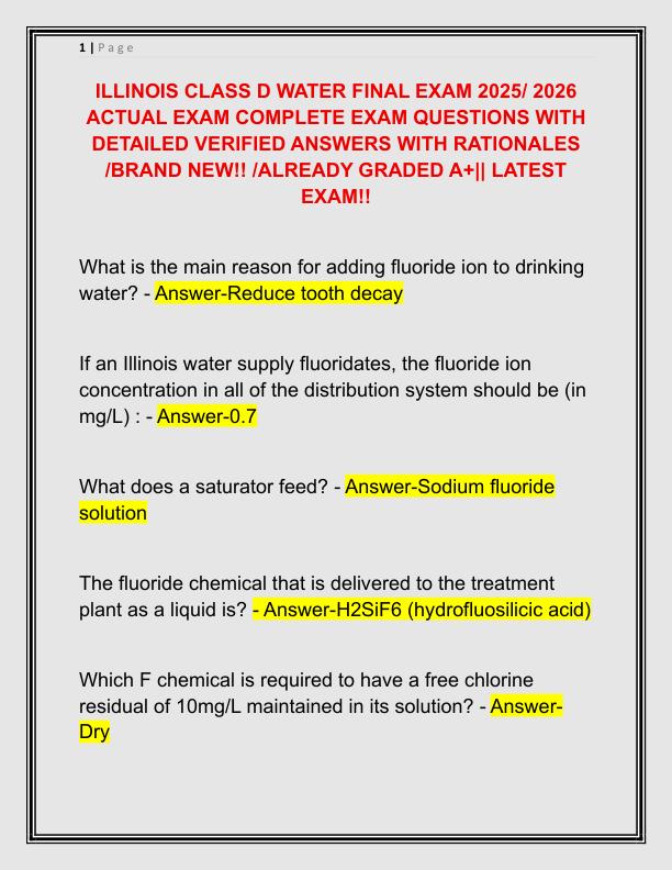 ILLINOIS CLASS D WATER FINAL EXAM 2025