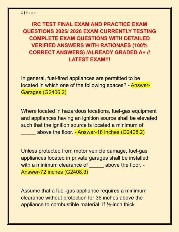 IRC TEST FINAL EXAM AND PRACTICE EXAM QUESTIONS 2025