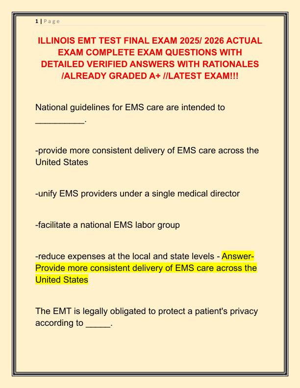 ILLINOIS EMT TEST FINAL EXAM 2025