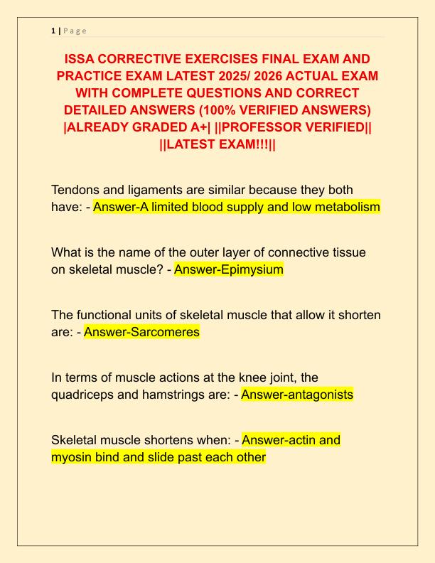 ISSA CORRECTIVE EXERCISES FINAL EXAM AND PRACTICE EXAM LATEST 2025