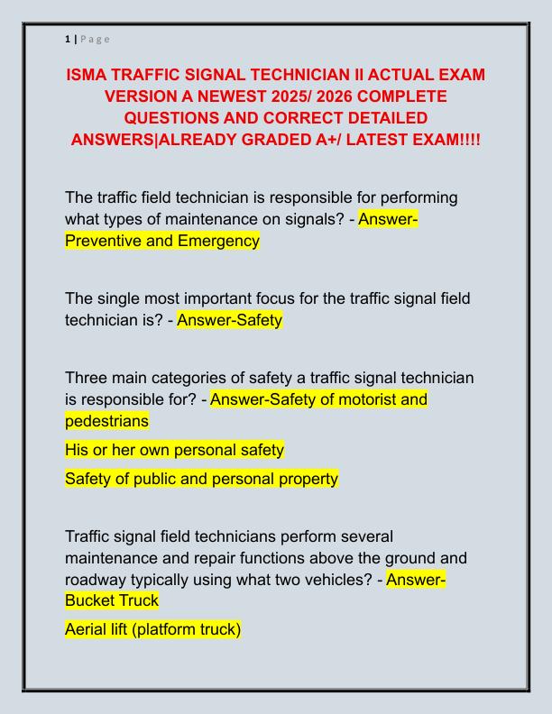 ISMA TRAFFIC SIGNAL TECHNICIAN II ACTUAL EXAM VERSION A NEWEST 2025