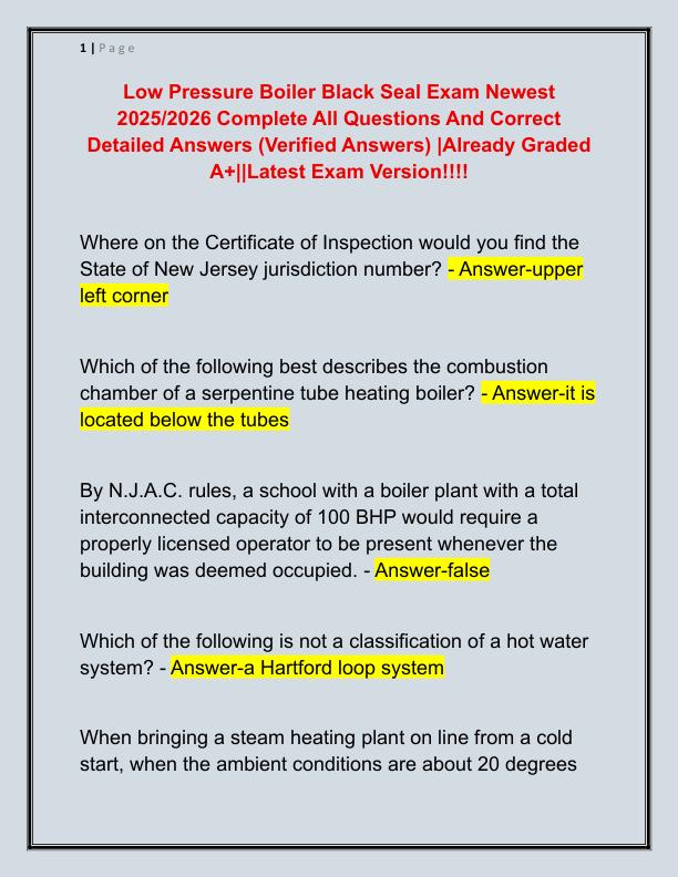 Low Pressure Boiler Black Seal Exam Newest 2025