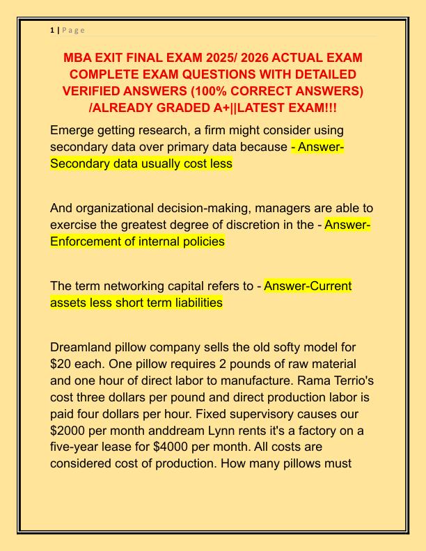 MBA EXIT FINAL EXAM 2025