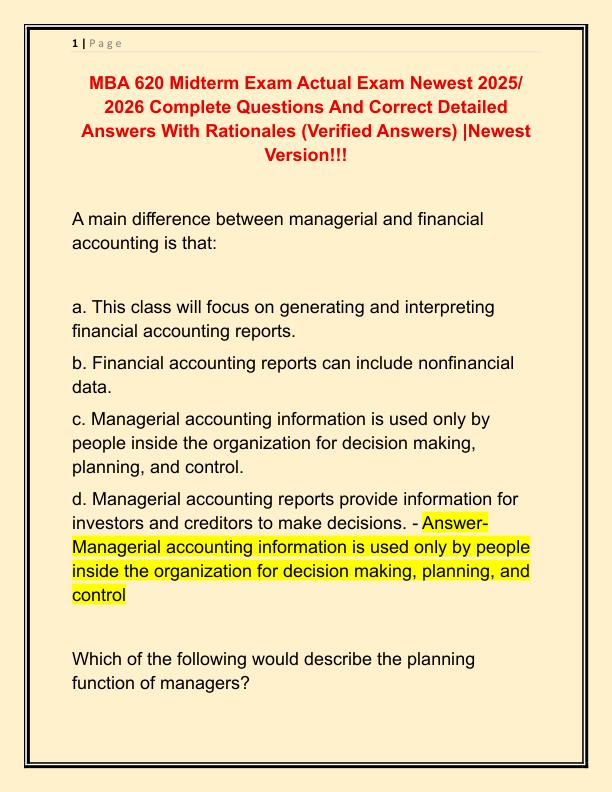 MBA 620 Midterm Exam Actual Exam Newest 2025