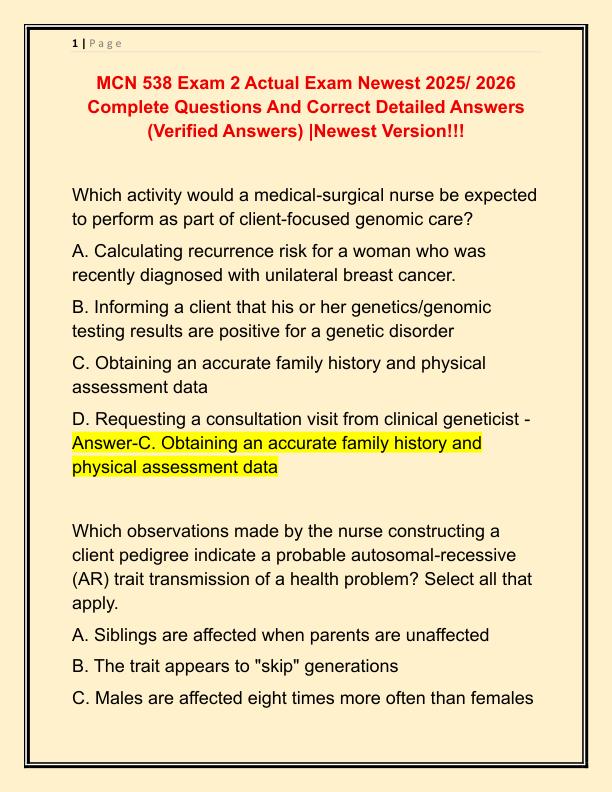 MCN 538 Exam 2 Actual Exam Newest 2025