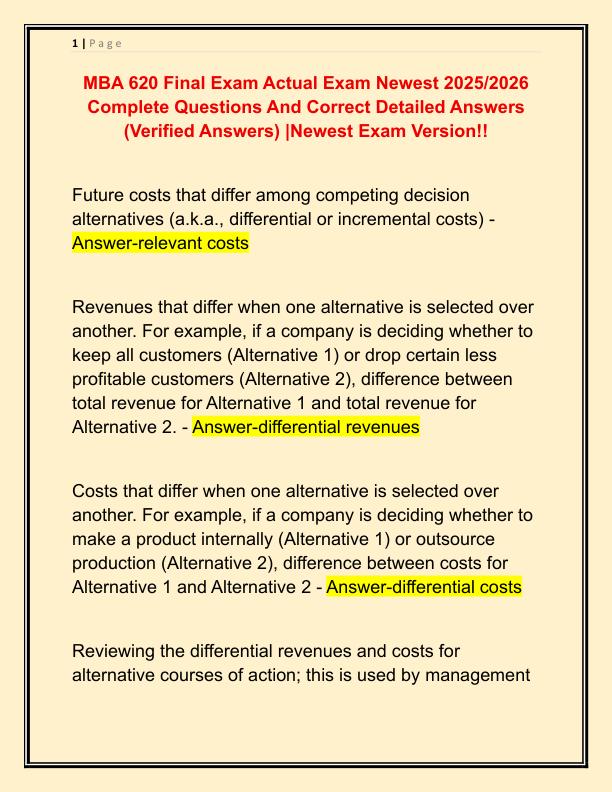 MBA 620 Final Exam Actual Exam Newest 2025