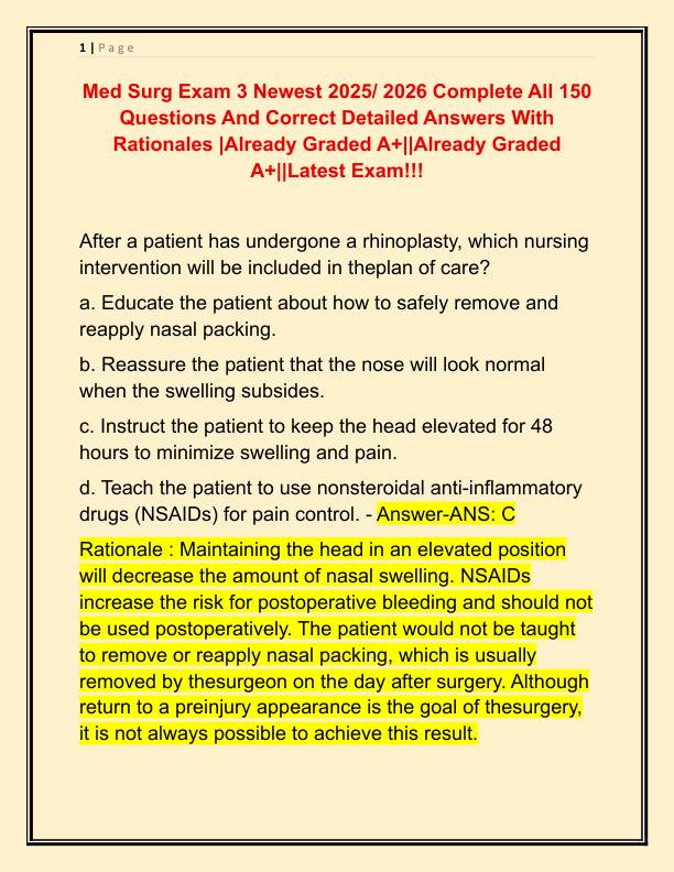 Med Surg Exam 3 Newest 2025