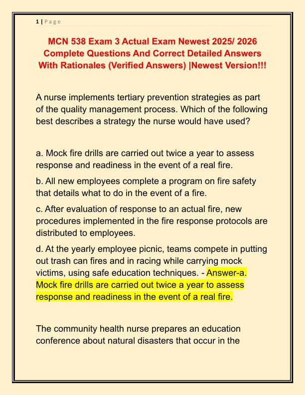 MCN 538 Exam 3 Actual Exam Newest 2021